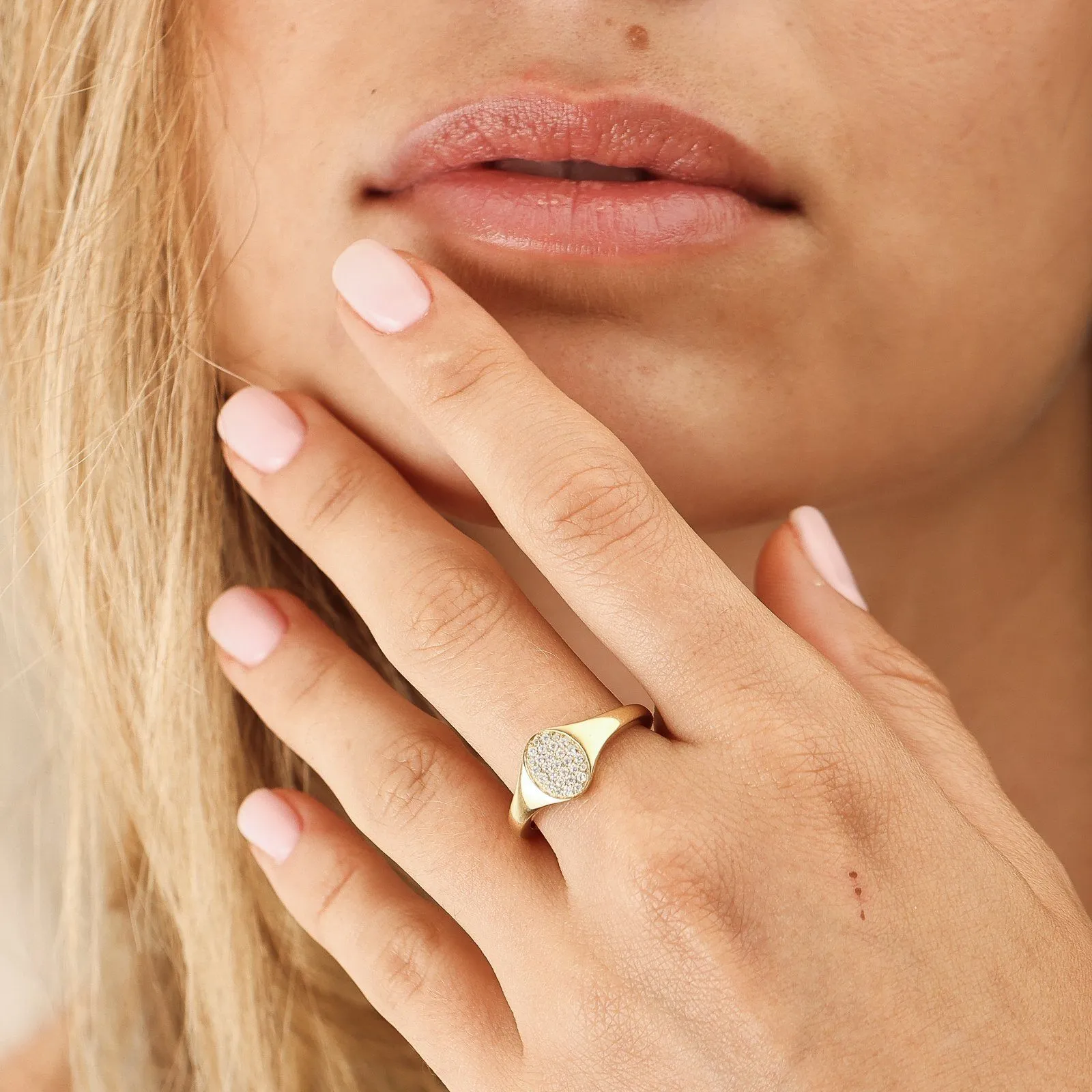 Oval Signet Diamond Ring - 14K White Gold