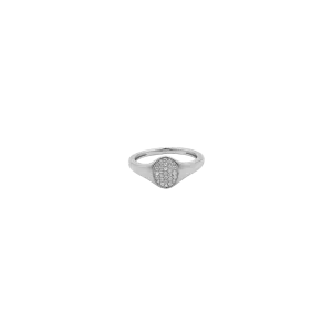 Oval Signet Diamond Ring - 14K White Gold