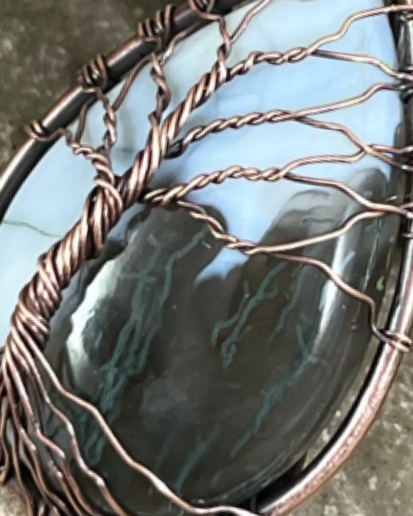 Oxidized Copper Wire Woven Blue Opal Tree Of Life Pendant