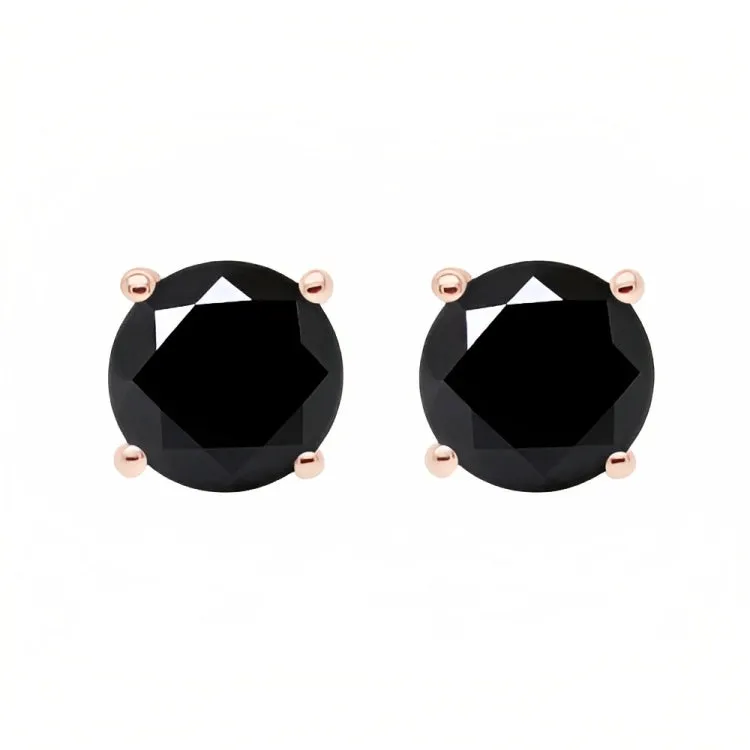 Paris Jewelry 18k Rose Gold 2 Pair Created Black Sapphire 4mm Round & Princess Cut Stud Earrings Plated