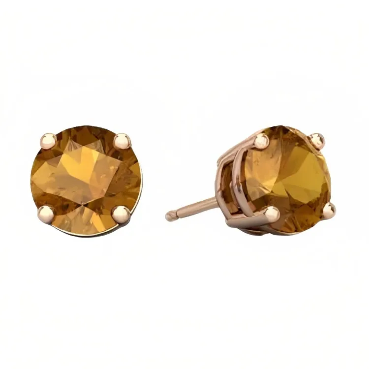 Paris Jewelry 18k Rose Gold 2 Pair Created Citrine 4mm Round & Princess Cut Stud Earrings Plated