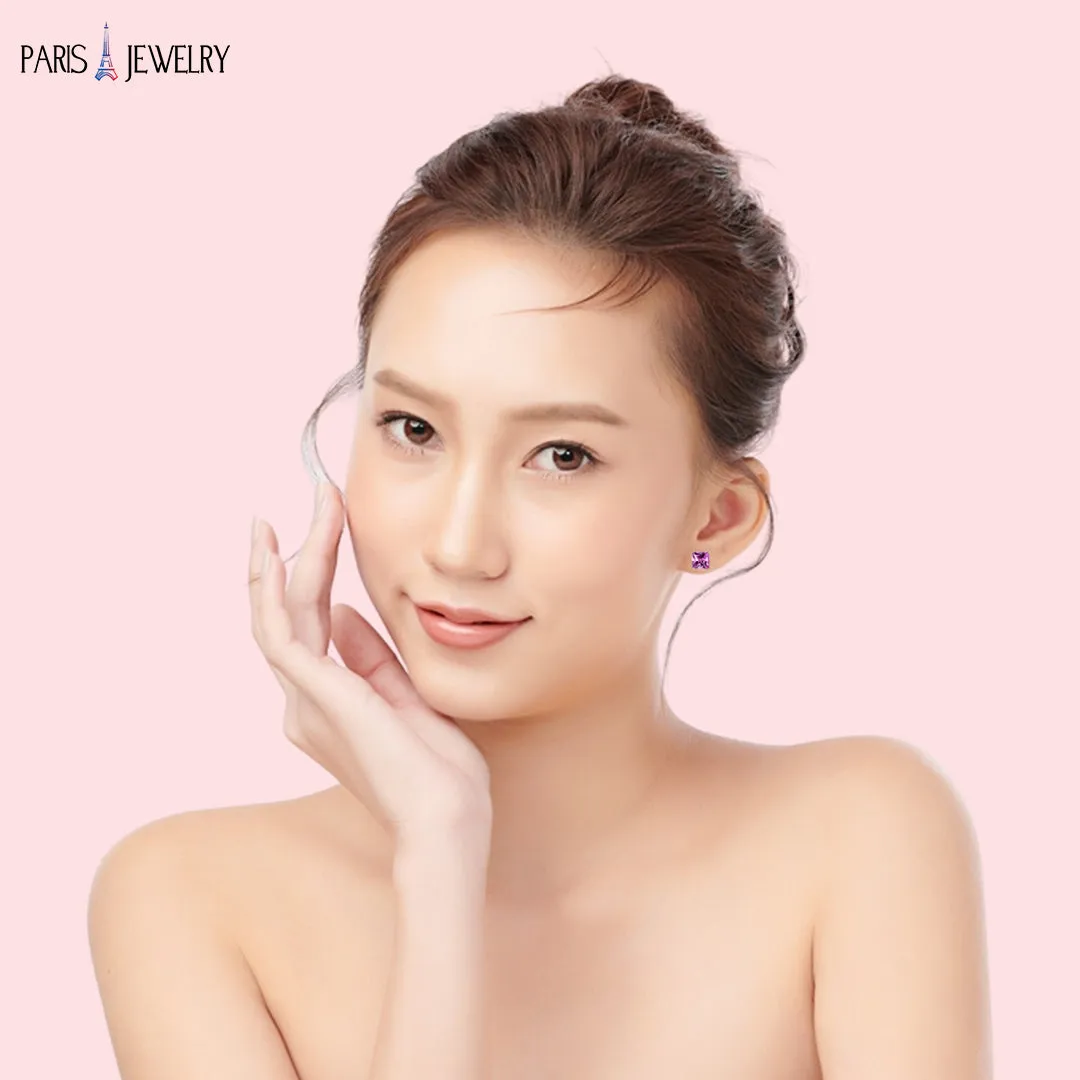 Paris Jewelry 18k Yellow Gold 2 Pair Created Tourmaline 4mm Round & Princess Cut Stud Earrings Plated