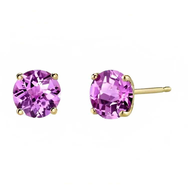 Paris Jewelry 18k Yellow Gold 2 Pair Created Tourmaline 4mm Round & Princess Cut Stud Earrings Plated