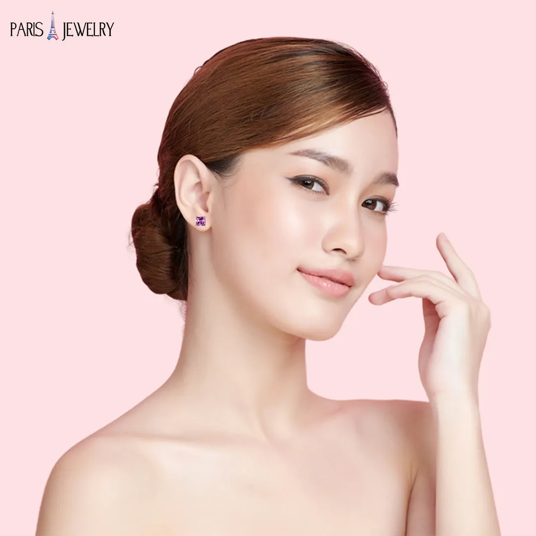 Paris Jewelry 18k Yellow Gold 2 Pair Created Tourmaline 4mm Round & Princess Cut Stud Earrings Plated
