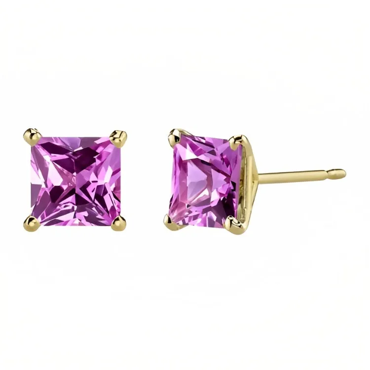 Paris Jewelry 18k Yellow Gold 2 Pair Created Tourmaline 4mm Round & Princess Cut Stud Earrings Plated