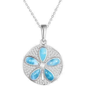 Pavé Sand Dollar Pendant with Larimar