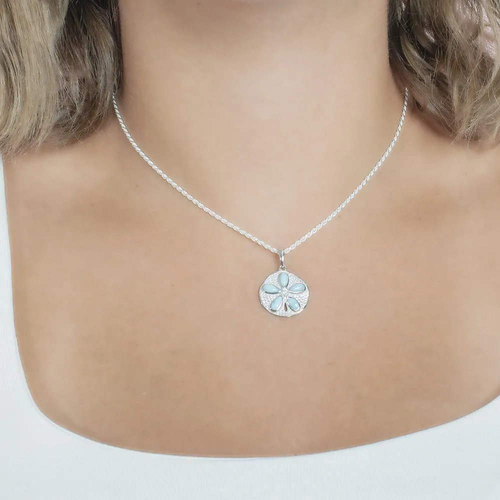 Pavé Sand Dollar Pendant with Larimar