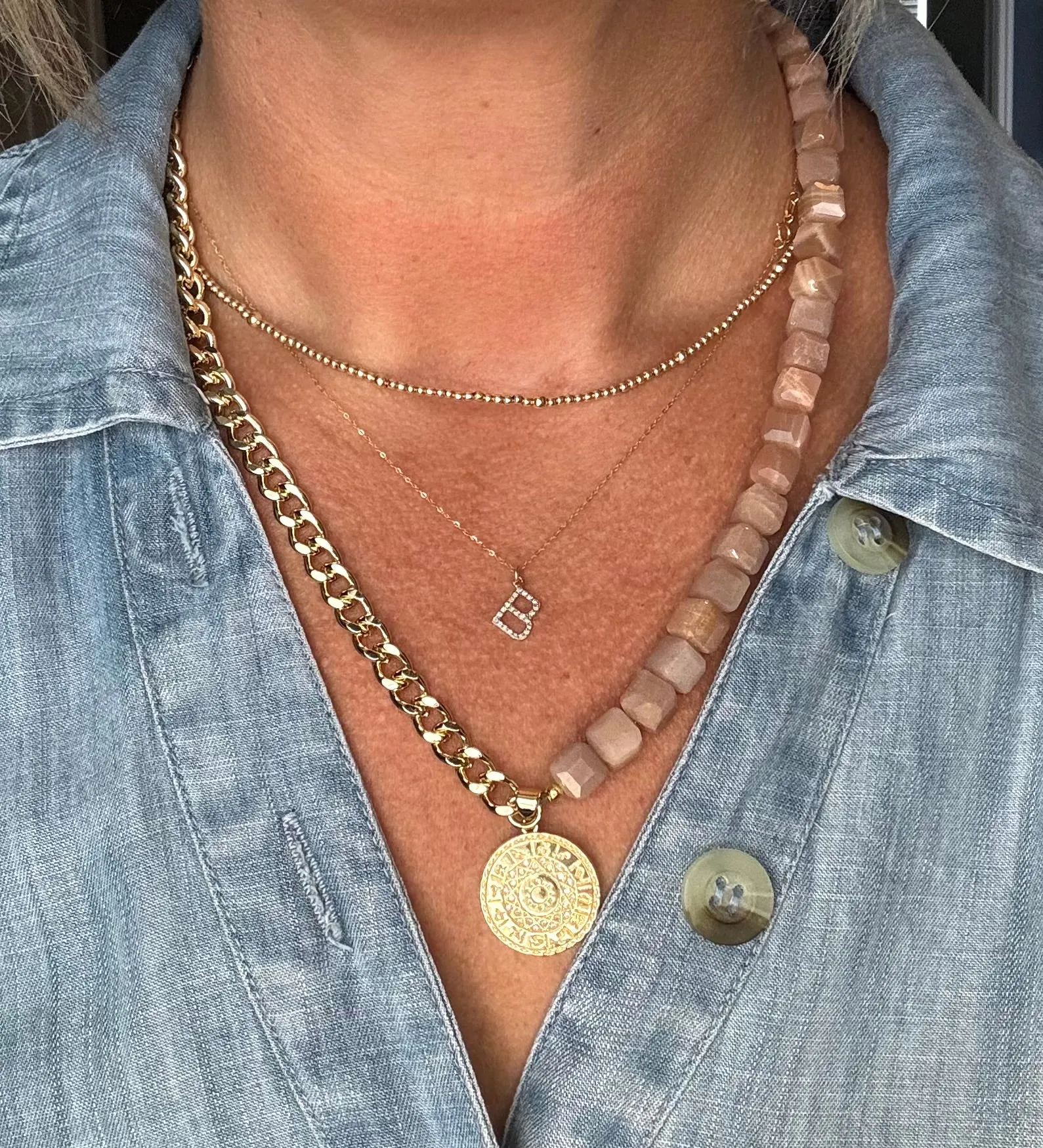 Peach Moonstone and Astrology Pendant Necklace