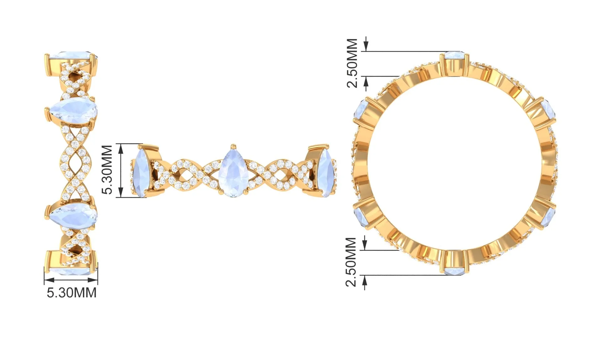 Pear Cut Moonstone and Diamond Crossover Eternity Ring