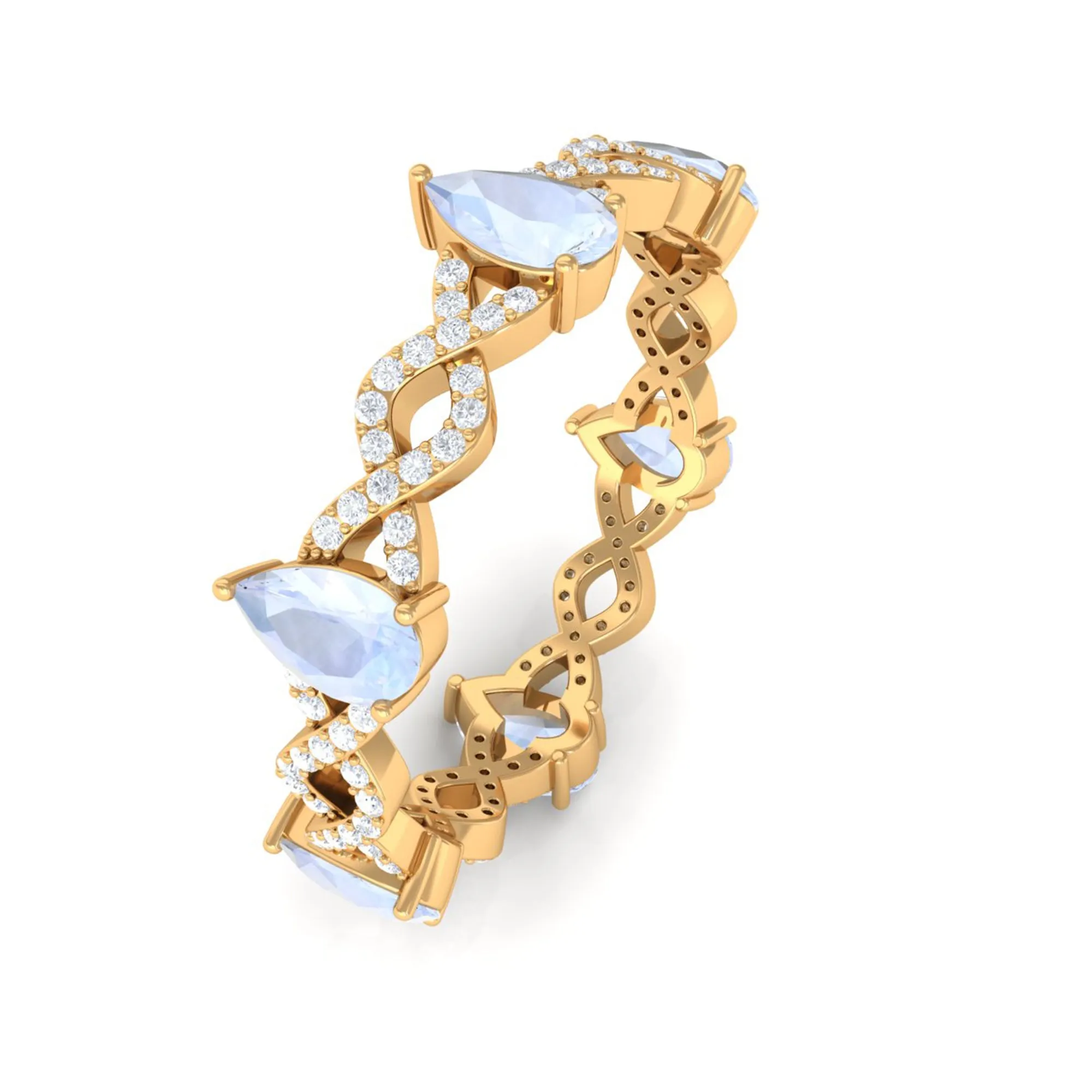 Pear Cut Moonstone and Diamond Crossover Eternity Ring