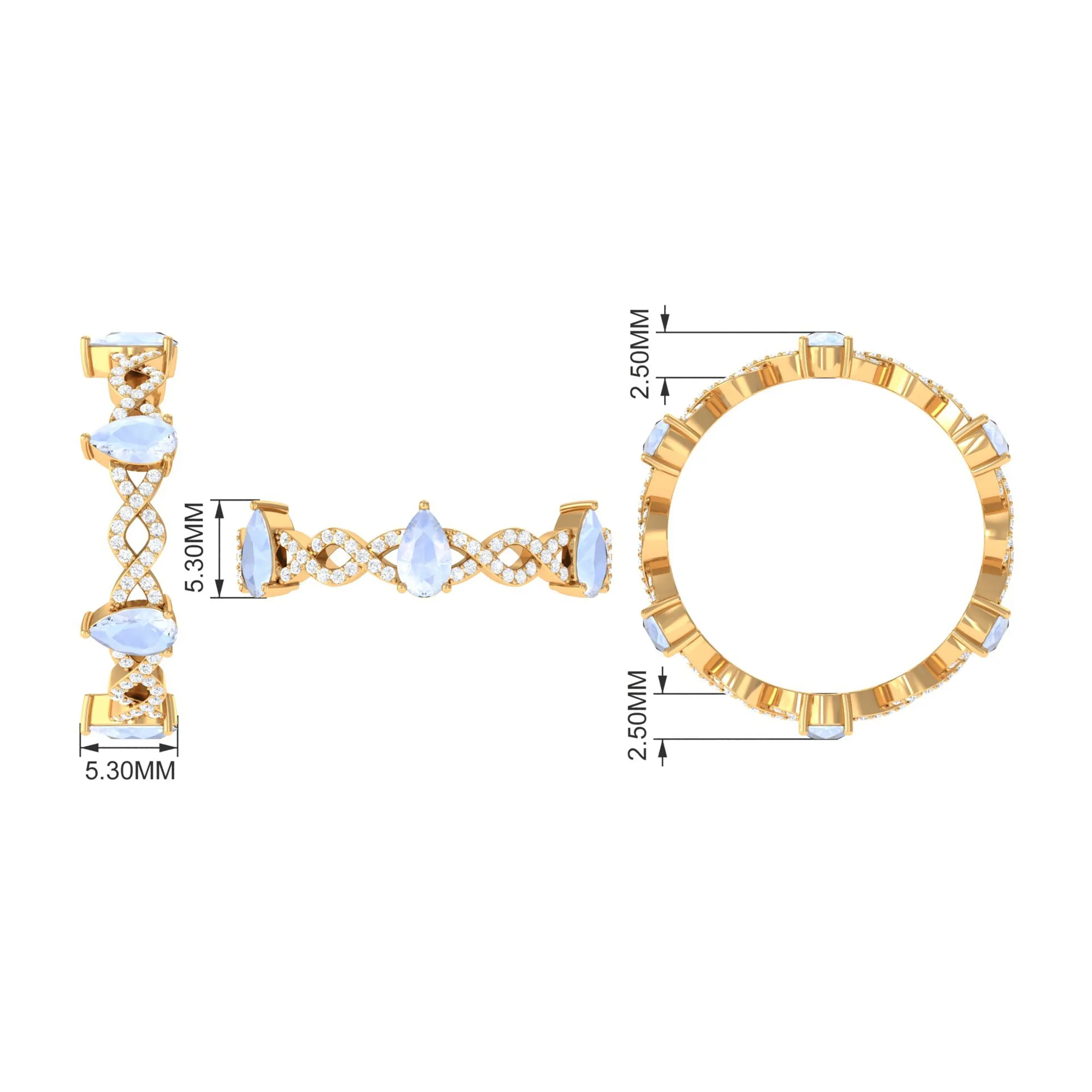 Pear Cut Moonstone and Diamond Crossover Eternity Ring