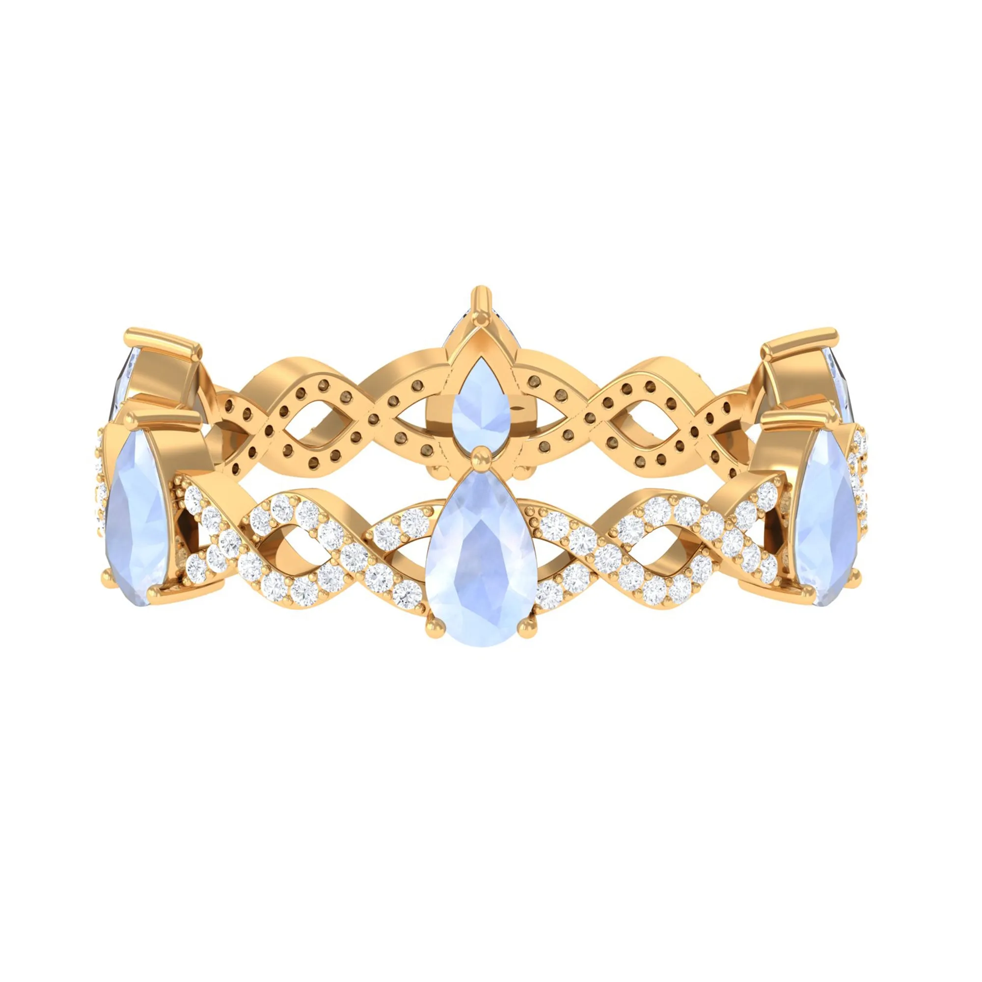 Pear Cut Moonstone and Diamond Crossover Eternity Ring