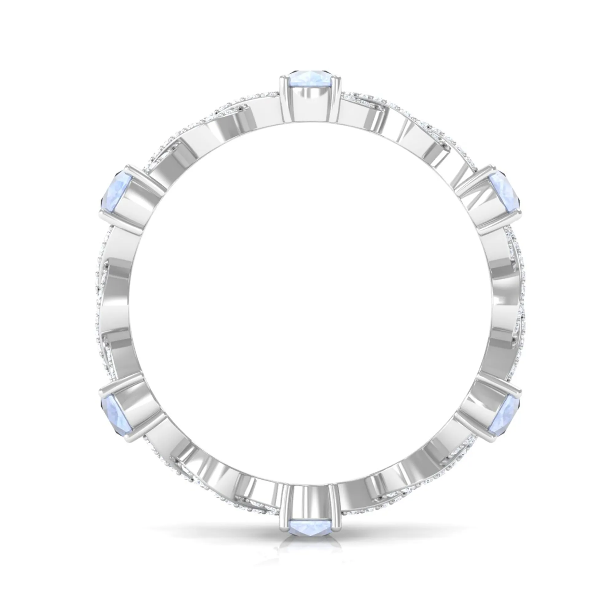 Pear Cut Moonstone and Diamond Crossover Eternity Ring