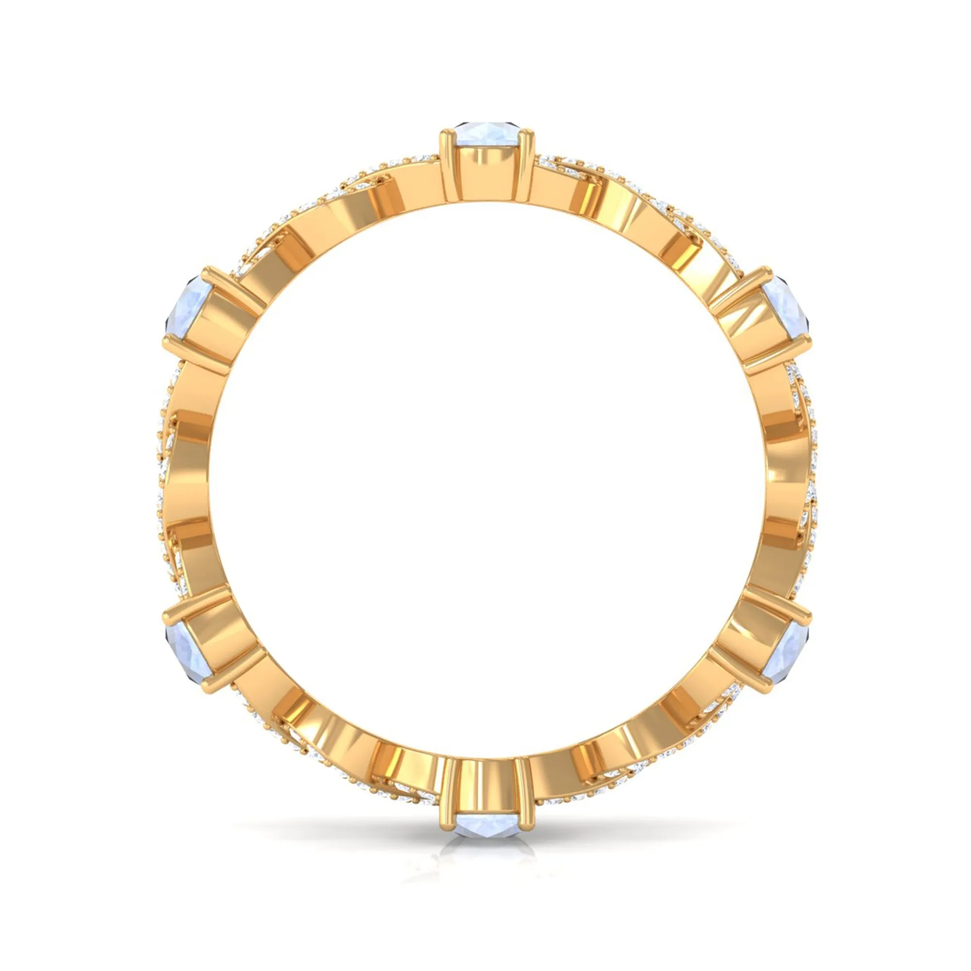 Pear Cut Moonstone and Diamond Crossover Eternity Ring