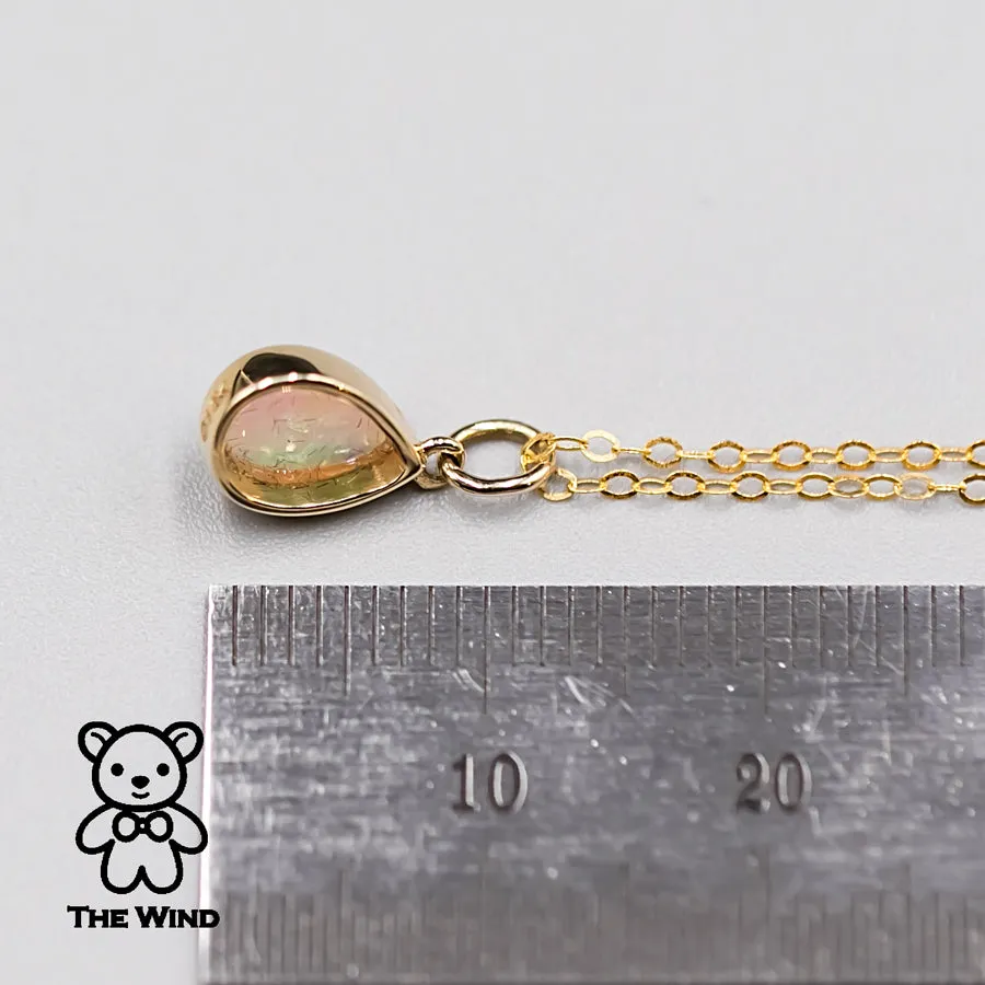 Pear Shaped Australian Solid Opal Necklace 14k Yellow Gold