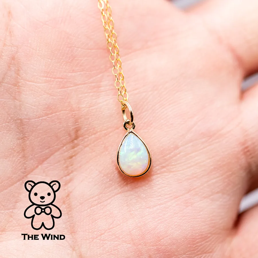 Pear Shaped Australian Solid Opal Necklace 14k Yellow Gold
