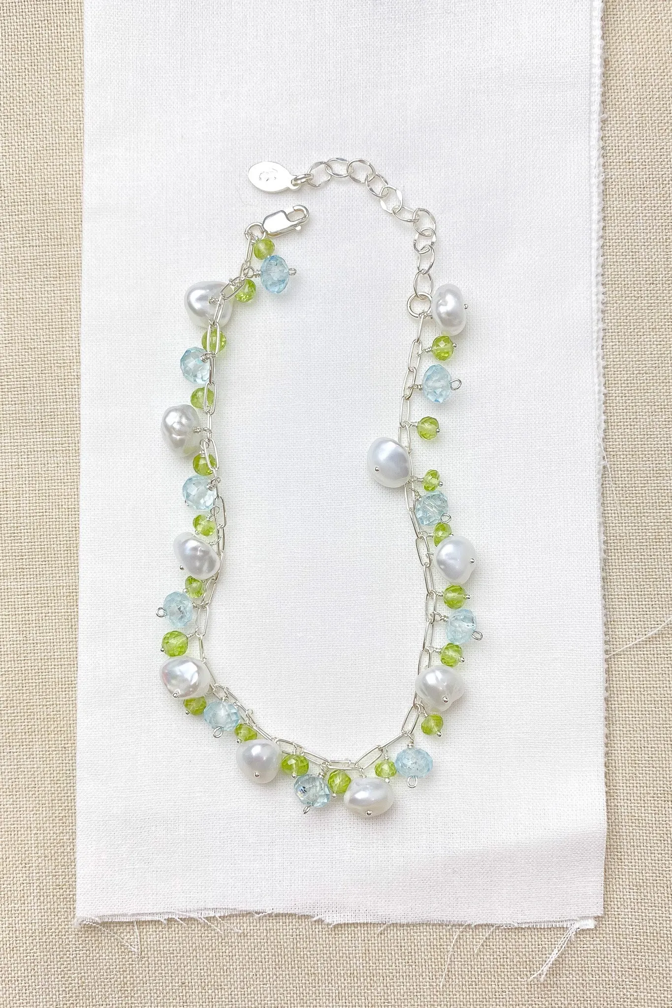 Pearl Bracelet with Blue Topaz and Peridot