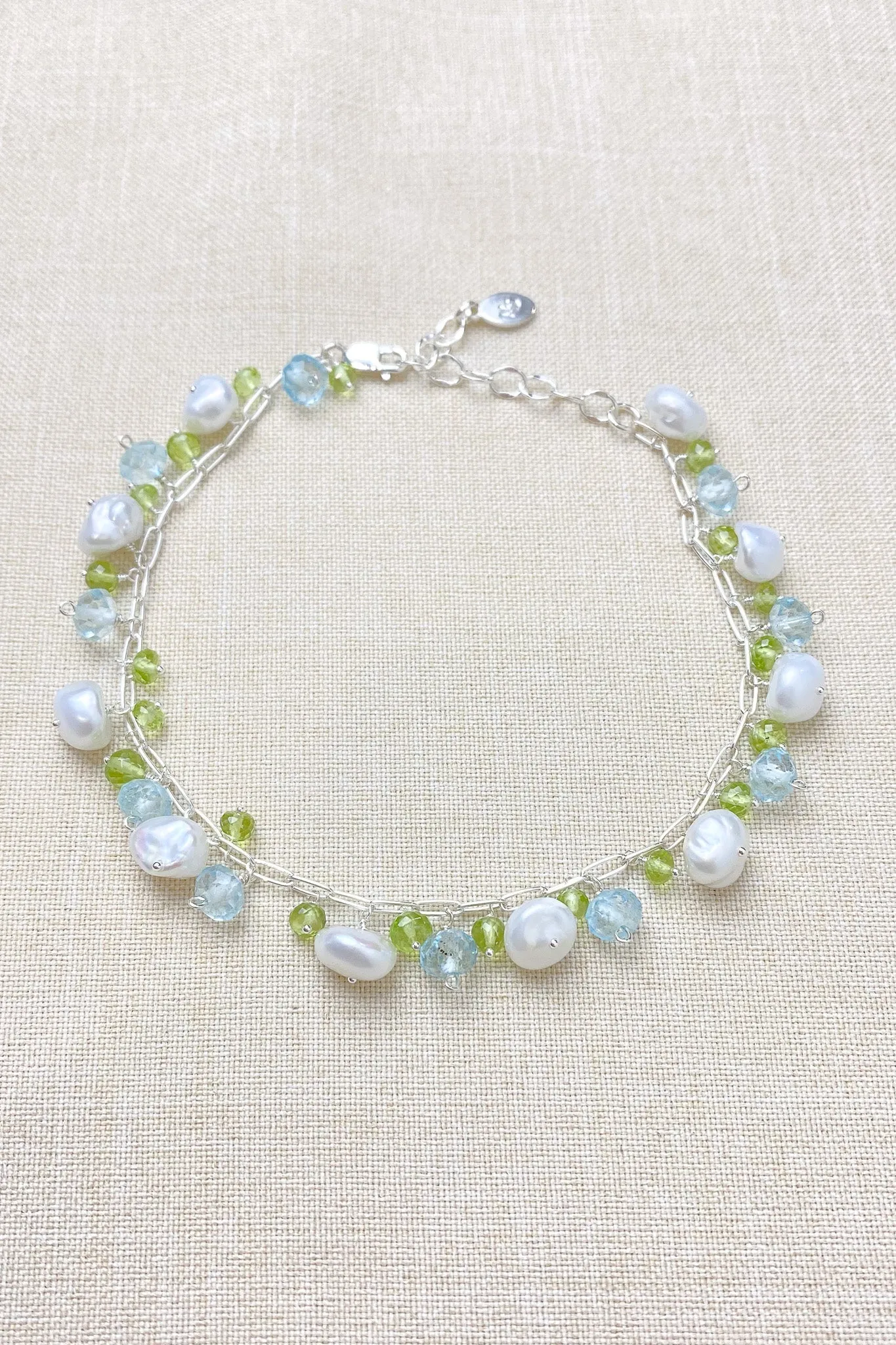 Pearl Bracelet with Blue Topaz and Peridot