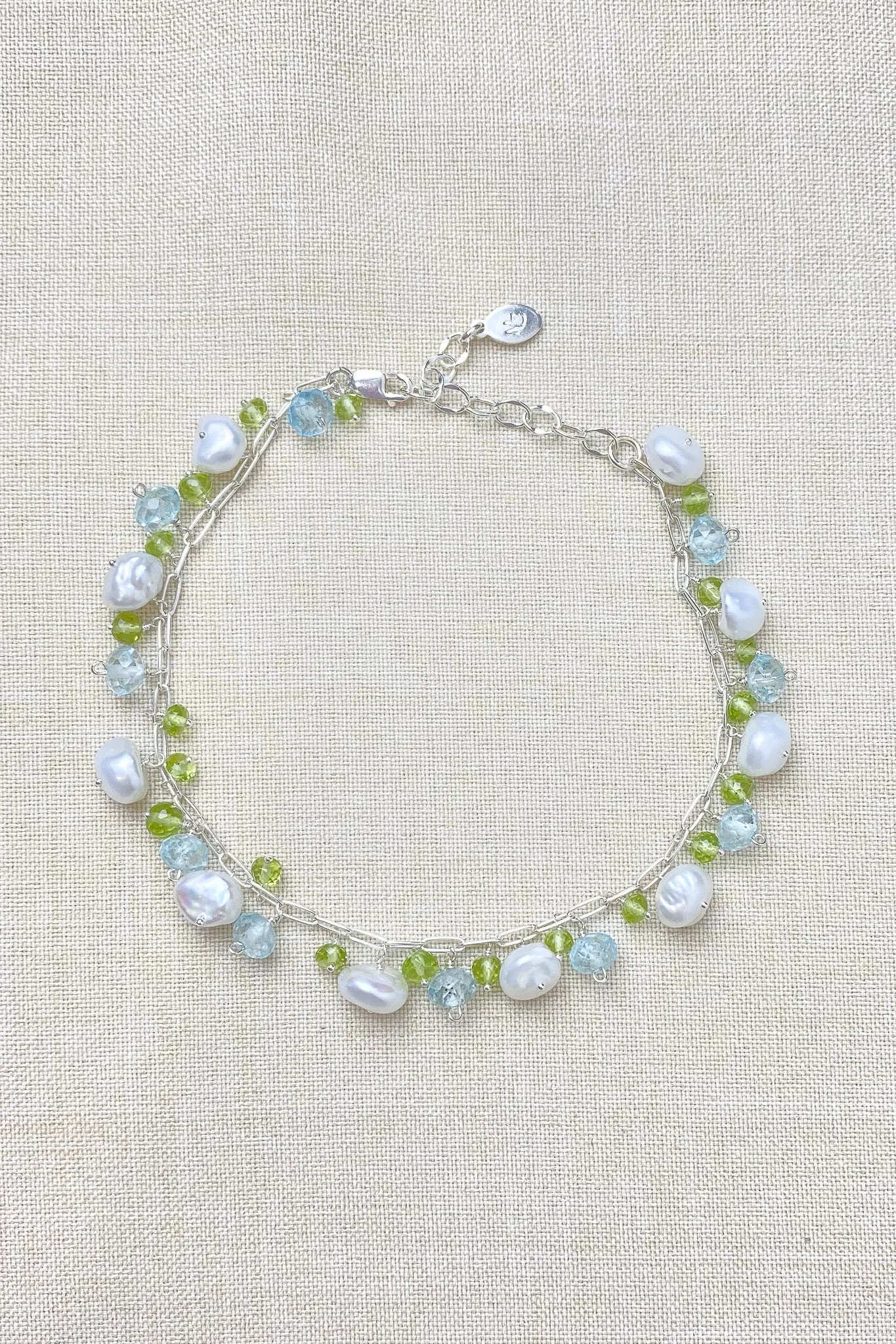 Pearl Bracelet with Blue Topaz and Peridot