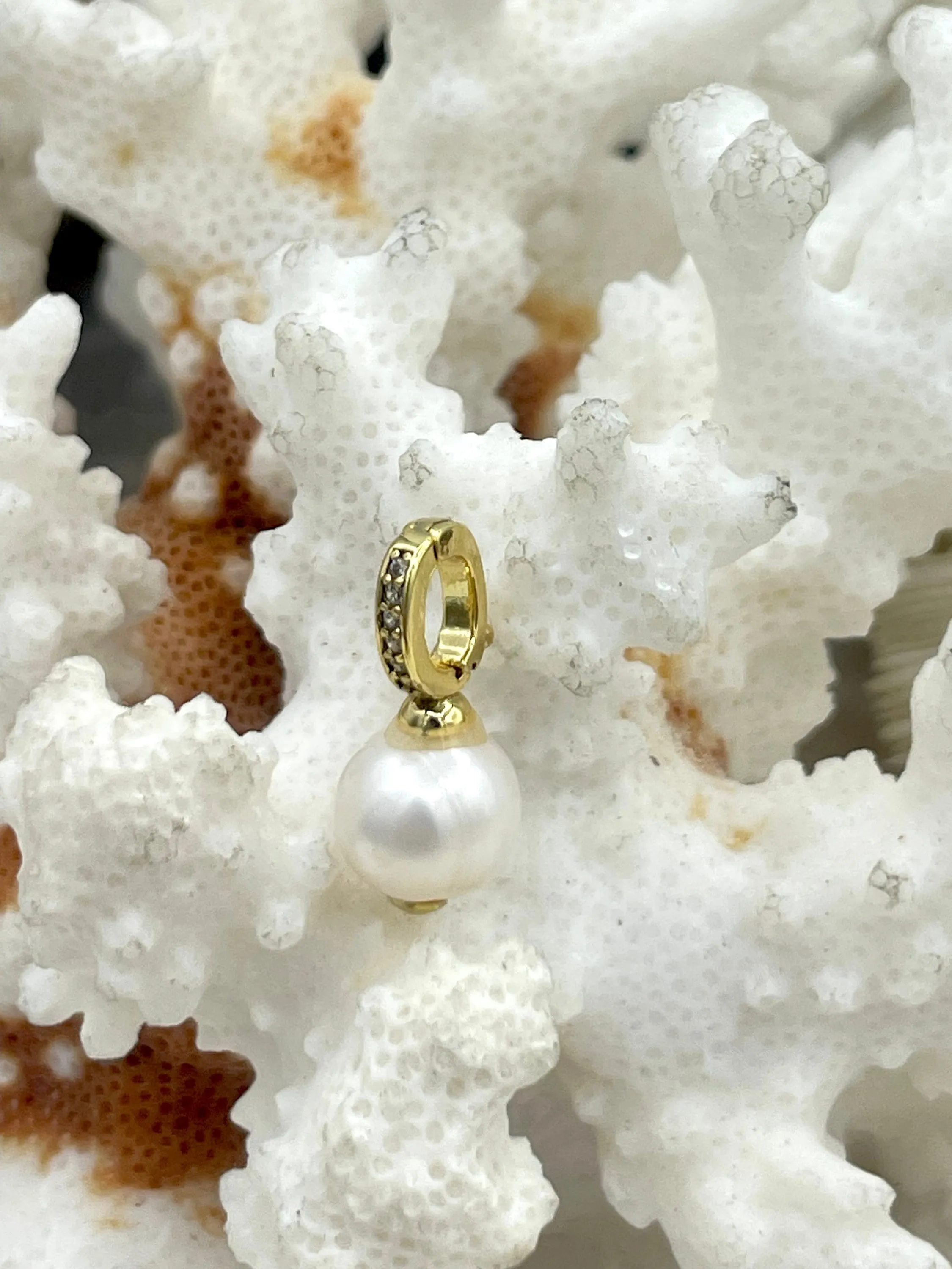 Pearl Enhancer Charm, Pearl Charm with Cubic Zirconia, Gold or Silver Plated Brass and Cubic Zirconia, Gold or Silver Drop Charms, Fast Ship
