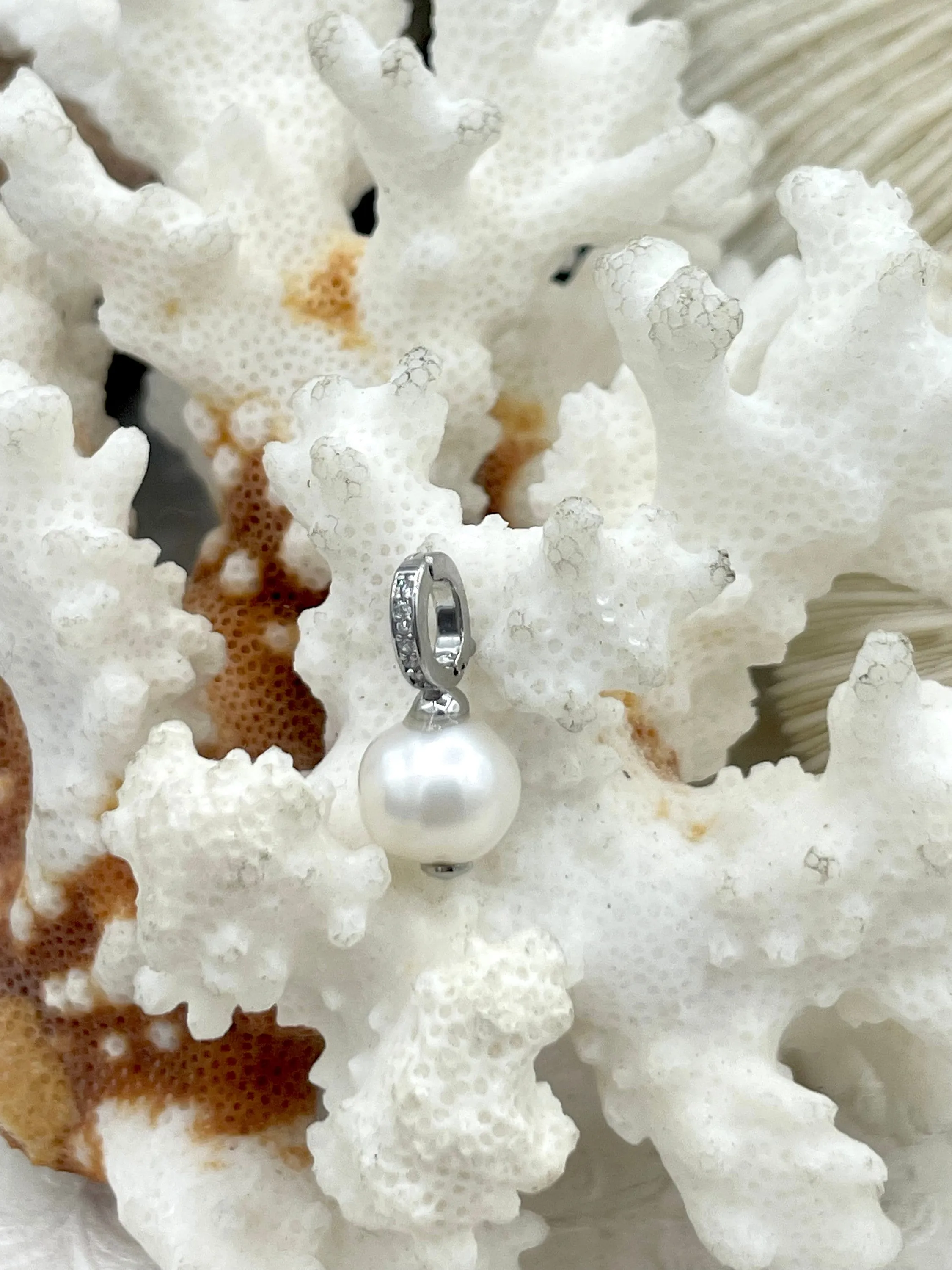 Pearl Enhancer Charm, Pearl Charm with Cubic Zirconia, Gold or Silver Plated Brass and Cubic Zirconia, Gold or Silver Drop Charms, Fast Ship