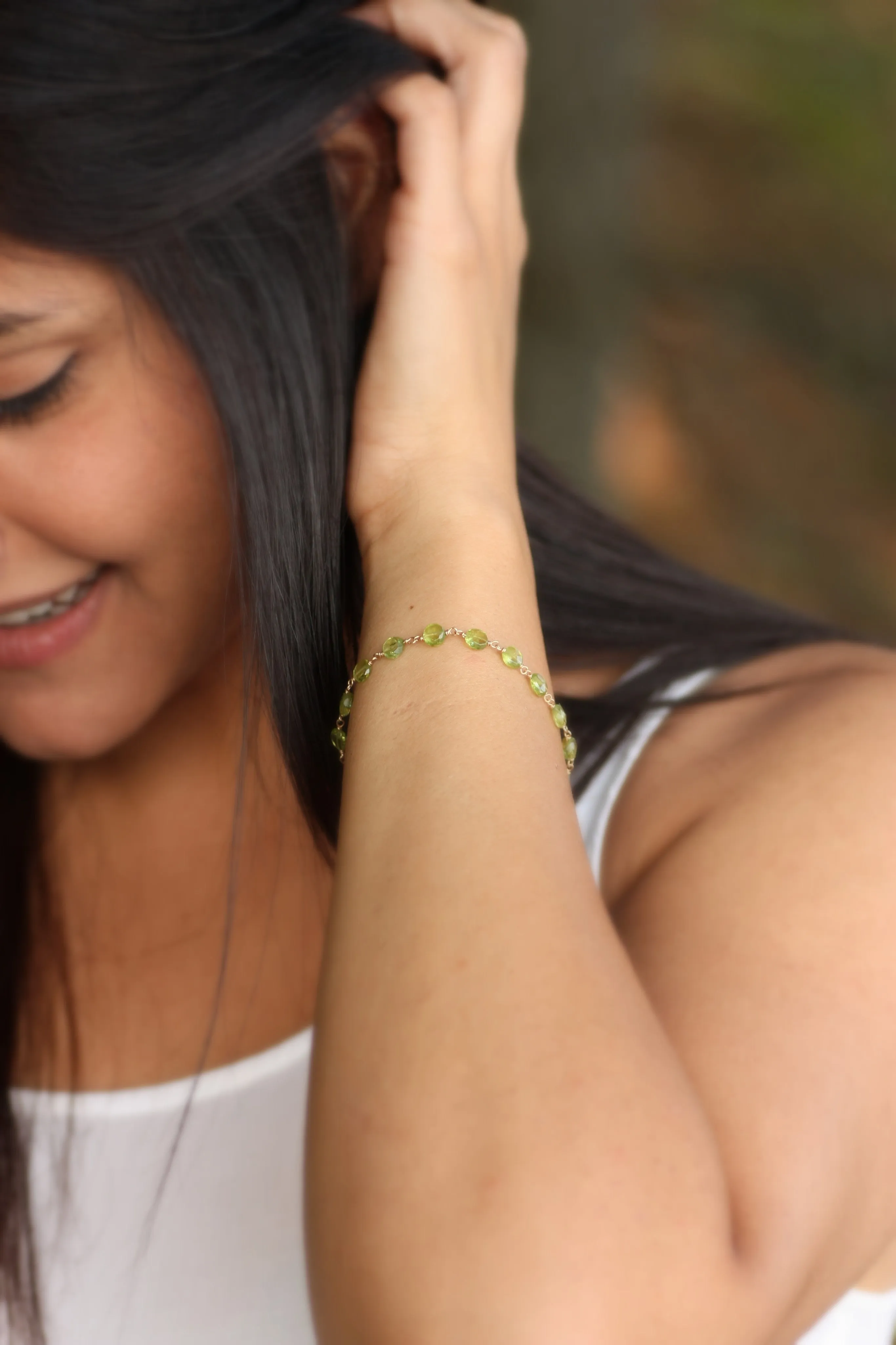 Peridot Bracelet in Wire Wrapped Gold