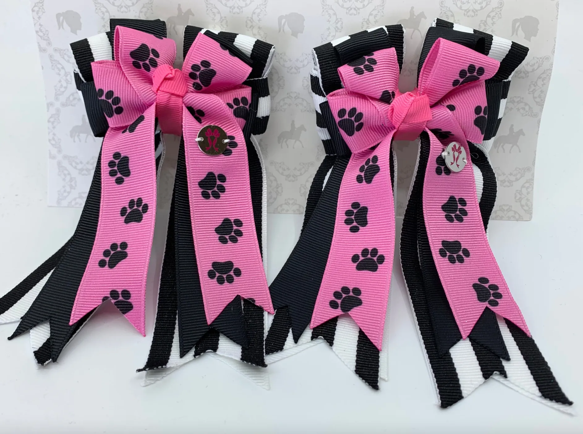 Pink Paws/Stripe 🐾 PonyTail Bows