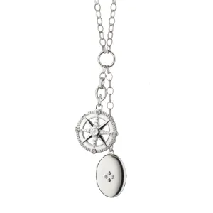 "Adventure" Compass with White Enamel and Four Midi Sapphire Locket Charm Necklace
