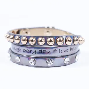 "Happiness" message wraparound bracelet w/stud detail