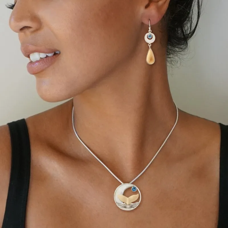 "Moonrise" Ancient Fossilized Mammoth Tusk and Blue Topaz Sterling Silver Pendant