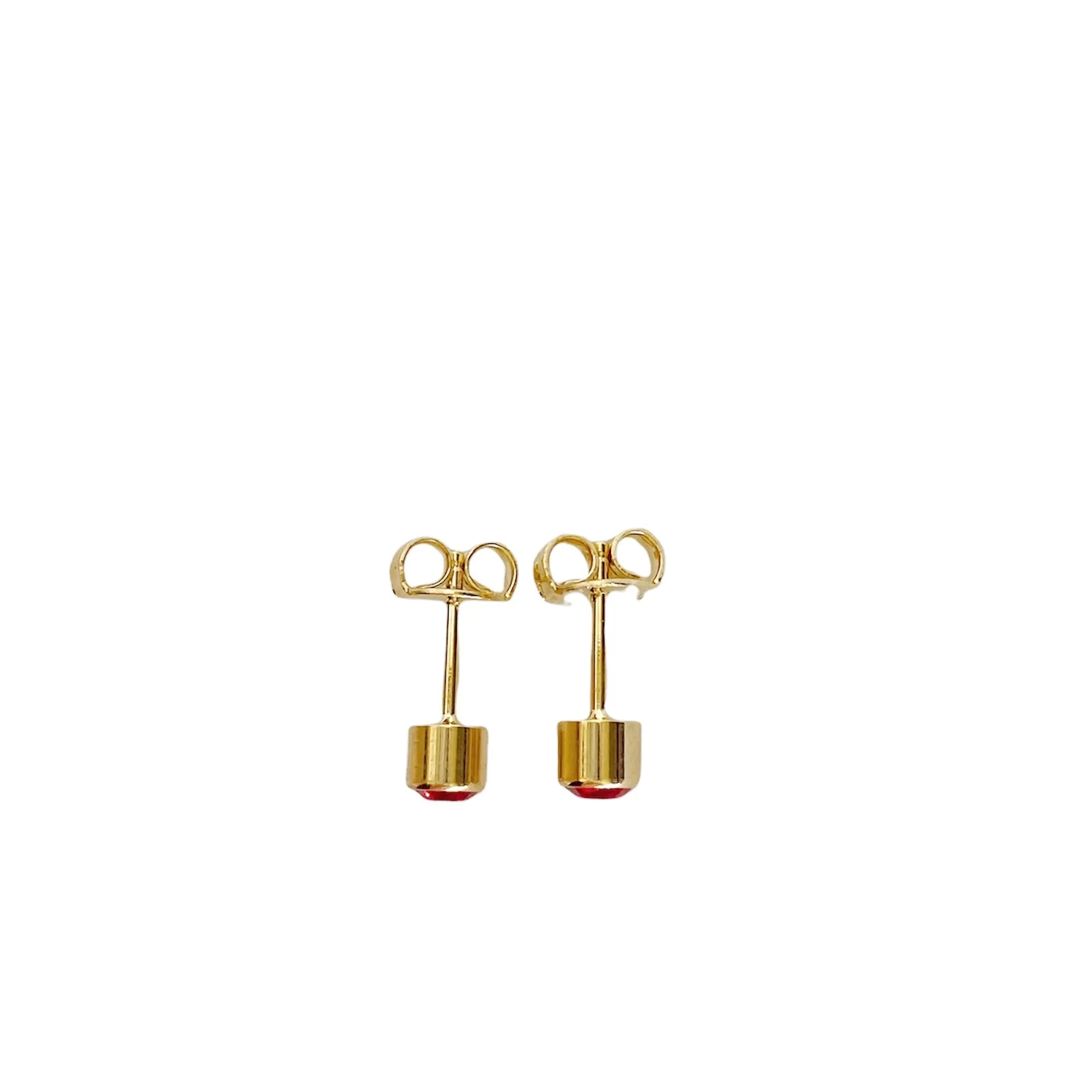 Radiant Red: 18k Gold Overlay Stud Earrings with Cubic Zircon Stone