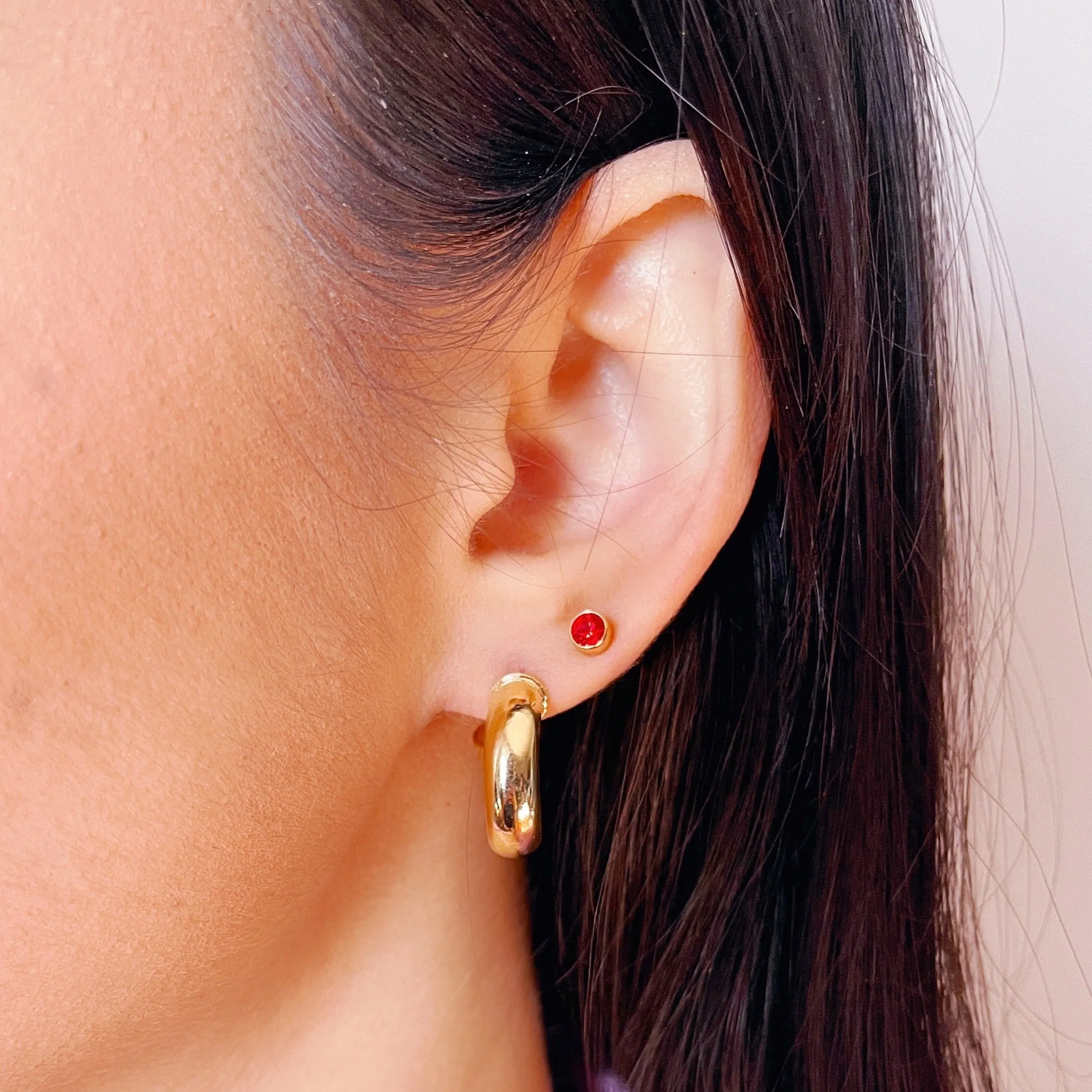 Radiant Red: 18k Gold Overlay Stud Earrings with Cubic Zircon Stone