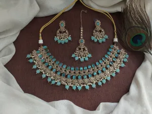 Radiate Regal Grandeur Uncut Polki Stones Mehandi Choker Set with Matching Accessories