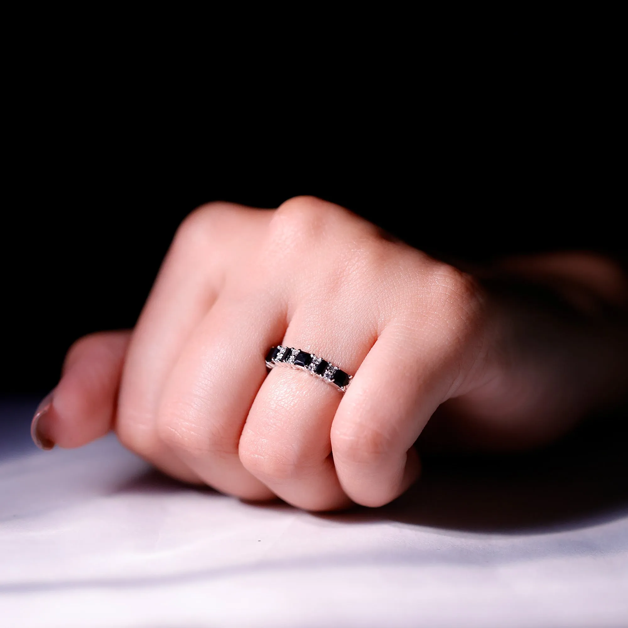 Real Black Onyx and Diamond Eternity Ring