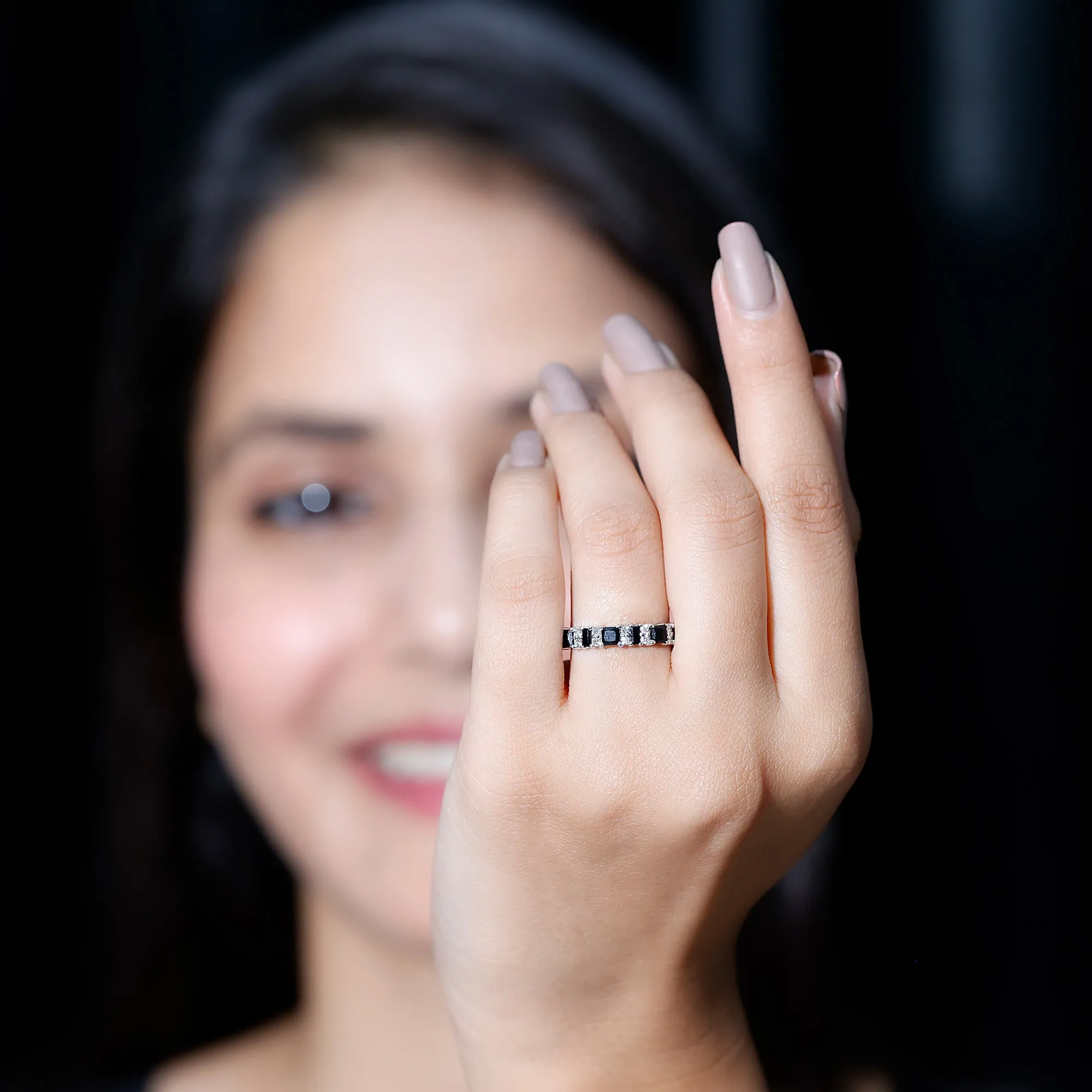 Real Black Onyx and Diamond Eternity Ring