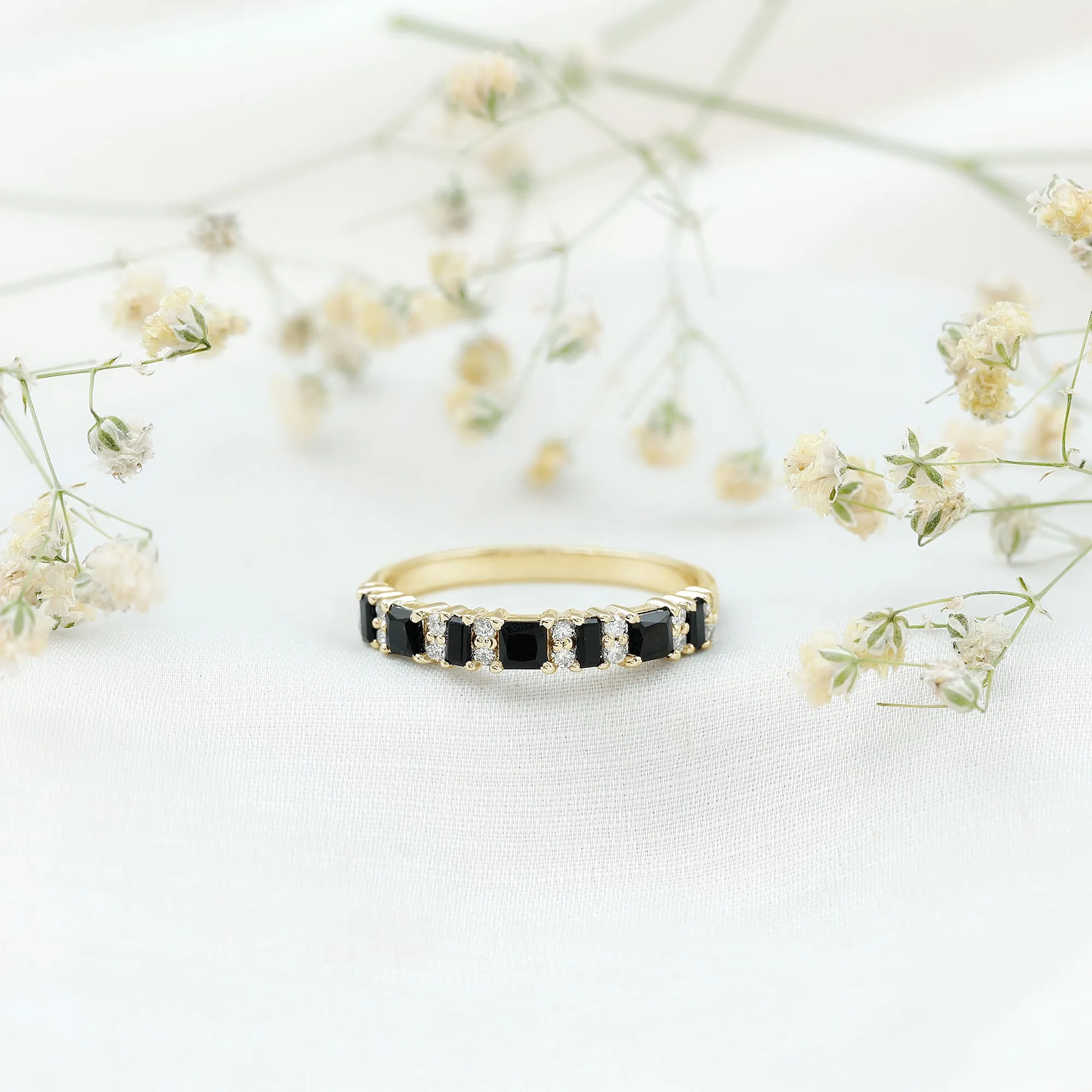 Real Black Onyx and Diamond Eternity Ring