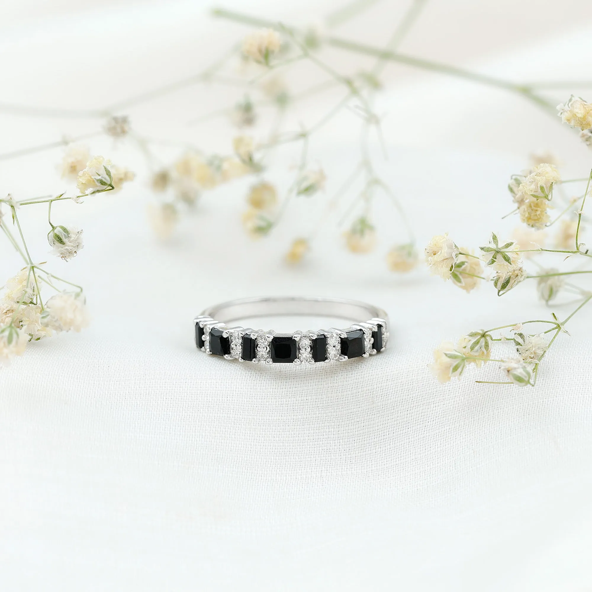 Real Black Onyx and Diamond Eternity Ring