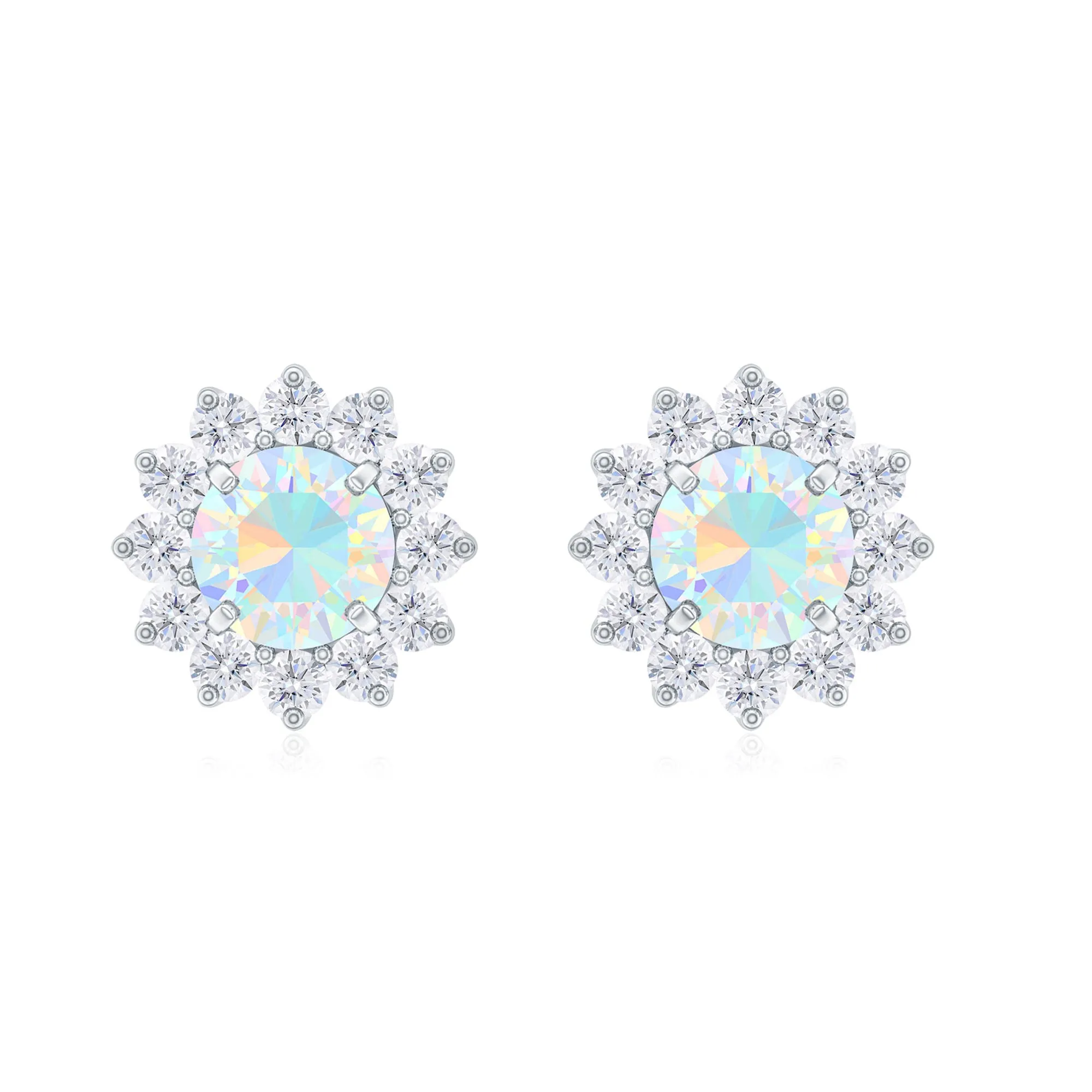 Real Ethiopian Opal Flower Stud Earrings with Diamond Halo