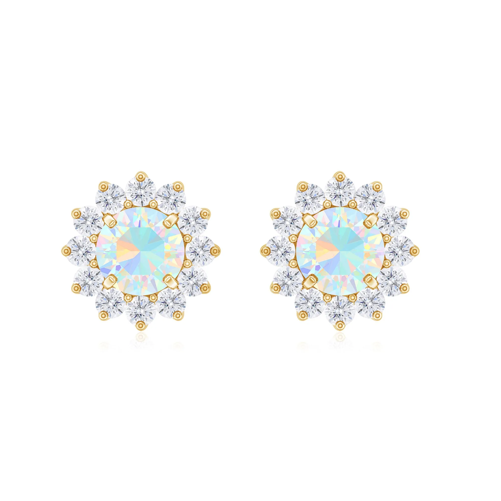 Real Ethiopian Opal Flower Stud Earrings with Diamond Halo