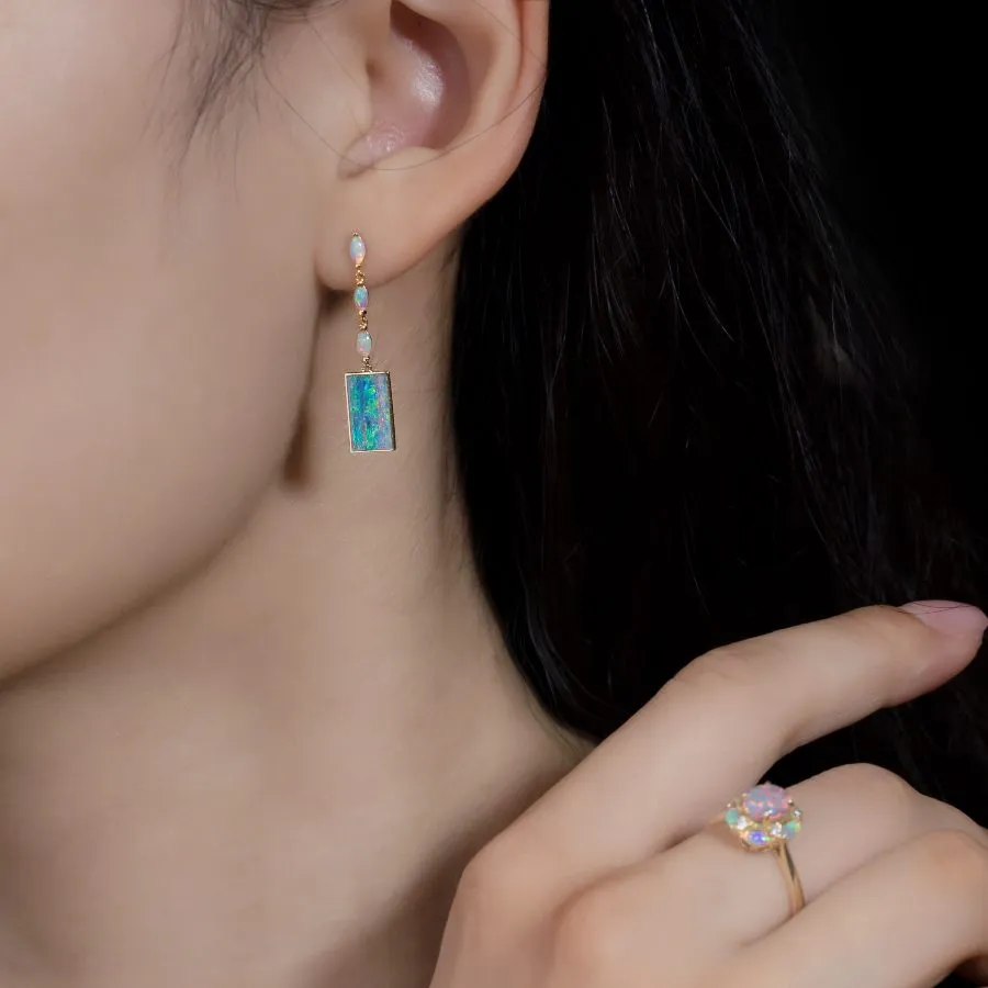 Rectangle Solid Opal & Marquise Opal Drop Earrings 18k Yellow Gold