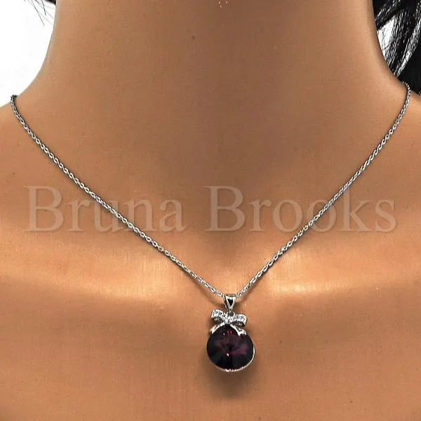 Rhodium Plated Fancy Necklace, Bow Design, with Swarovski Crystals and Micro Pave, Rhodium Tone