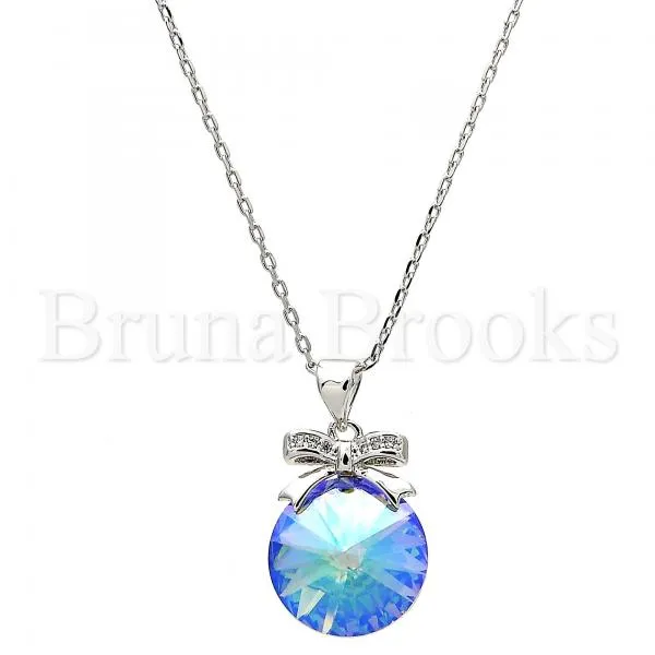 Rhodium Plated Fancy Necklace, Bow Design, with Swarovski Crystals and Micro Pave, Rhodium Tone