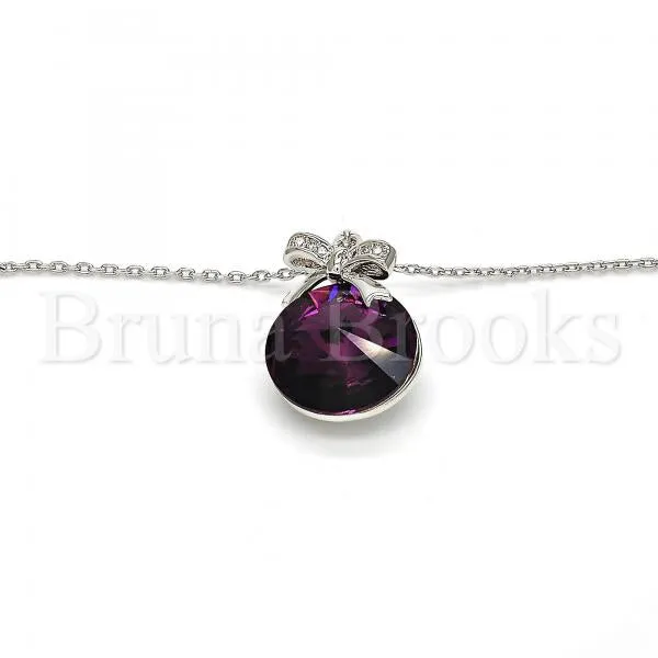 Rhodium Plated Fancy Necklace, Bow Design, with Swarovski Crystals and Micro Pave, Rhodium Tone