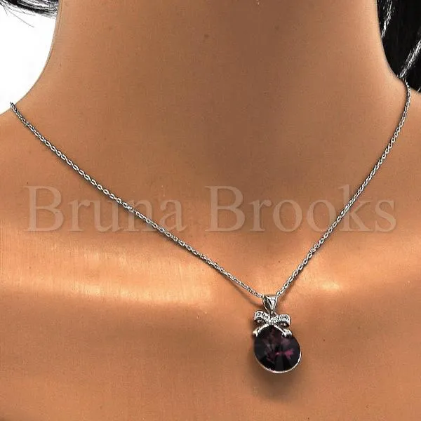 Rhodium Plated Fancy Necklace, Bow Design, with Swarovski Crystals and Micro Pave, Rhodium Tone