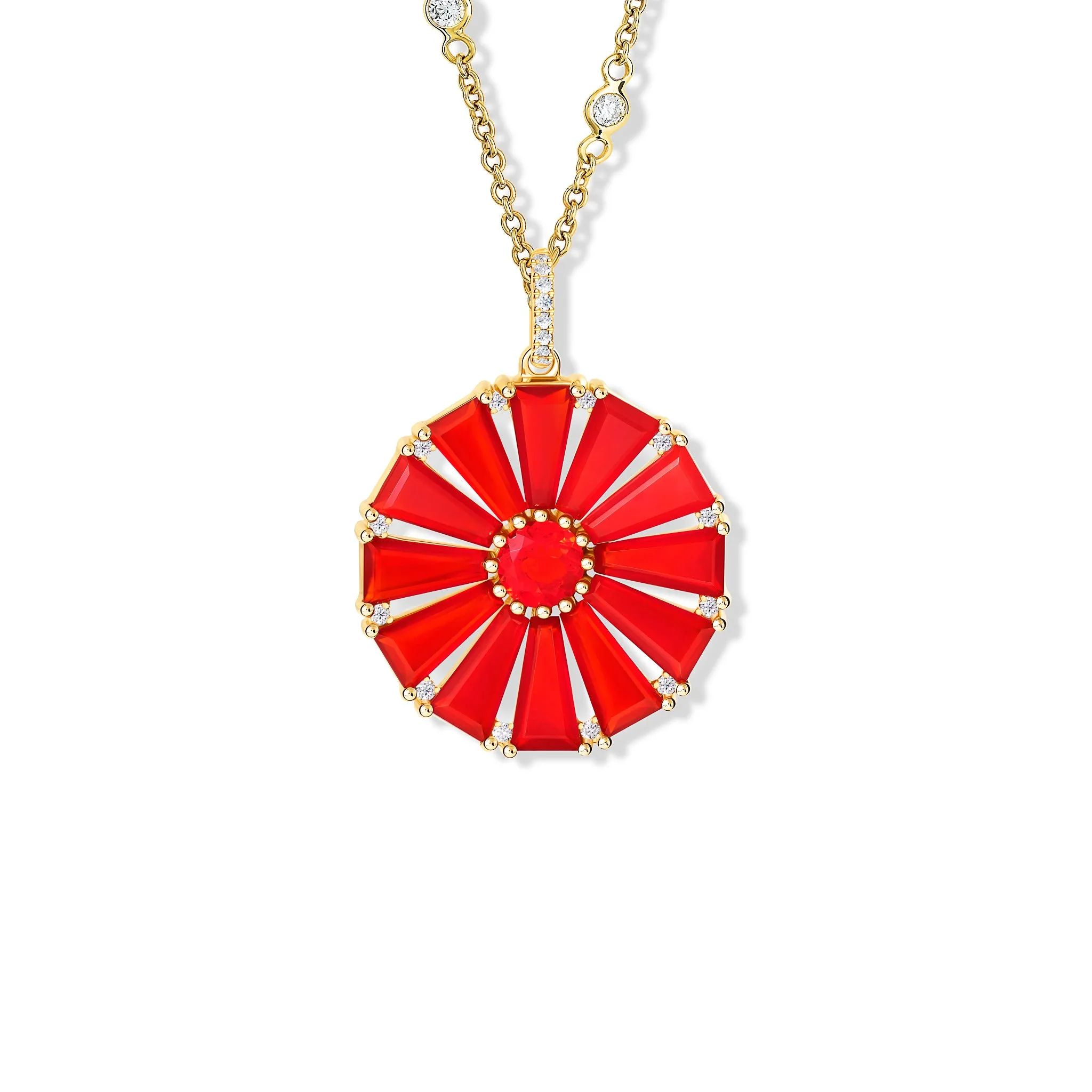 Roi Soleil Large Necklace Pendant Yellow Gold - Cornelian, Fire Opal & Diamond