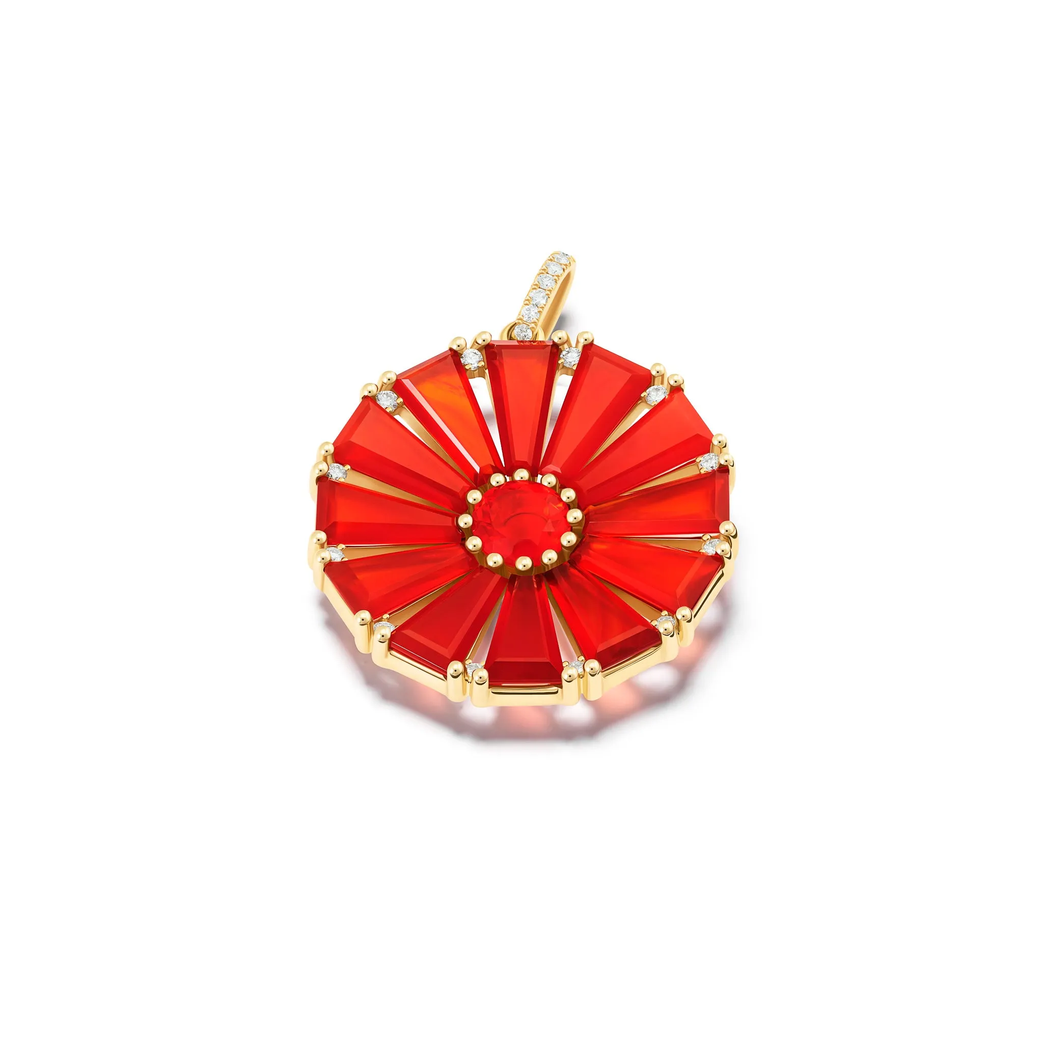 Roi Soleil Large Necklace Pendant Yellow Gold - Cornelian, Fire Opal & Diamond