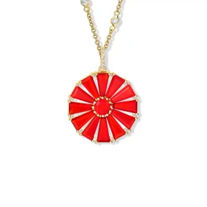 Roi Soleil Large Necklace Pendant Yellow Gold - Cornelian, Fire Opal & Diamond