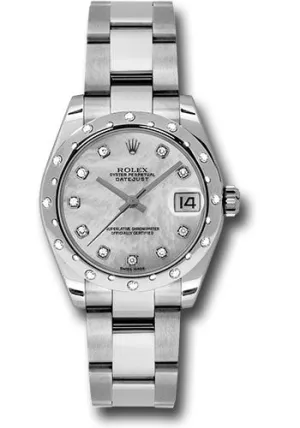 Rolex Steel and White Gold Datejust 31 Watch - 24 Diamond Bezel - Mother-Of-Pearl Diamond Dial - Oyster Bracelet - 178344 mdo