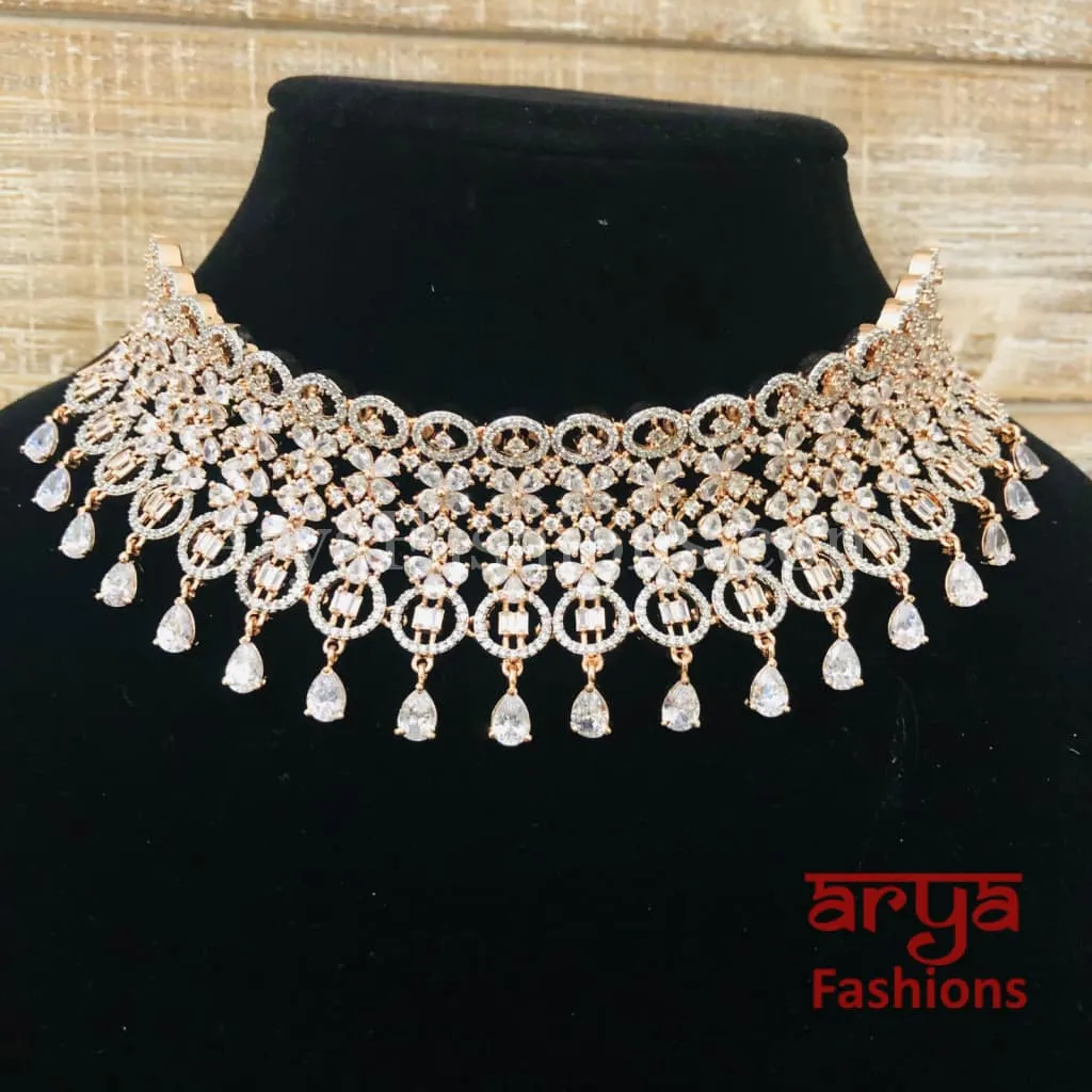 Rose Gold CZ Bridal Choker/ Golden Cubic Zirconia Bridal Necklace
