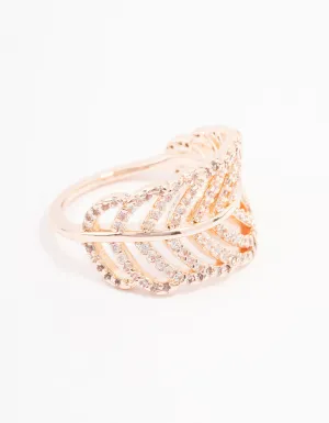 Rose Gold Leaf Band Cubic Zirconia Ring
